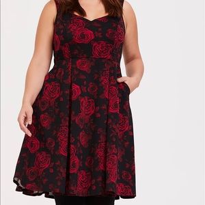 NWT Torrid Black and Red Rose Scuba Skate Dress